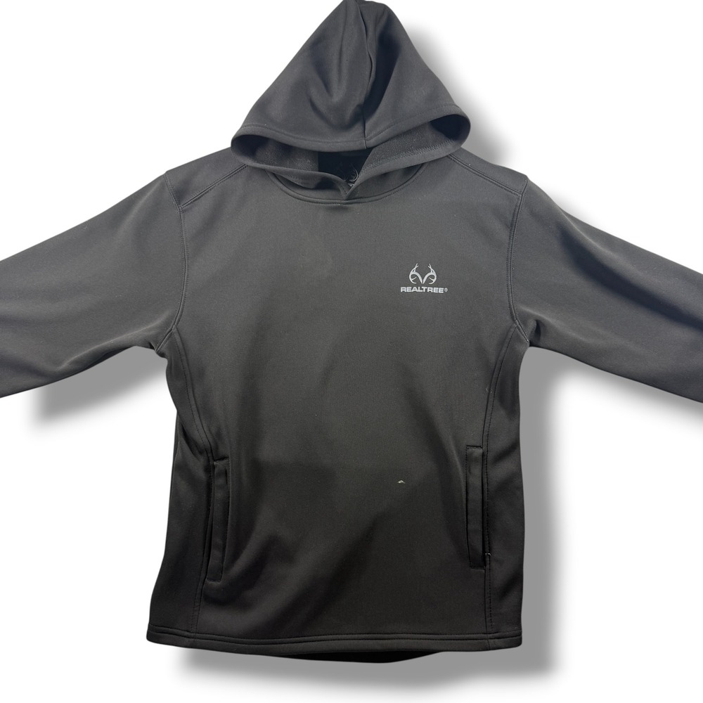 Realtree Youth Black Performance Hoodie Fleece Lined Sweatshirt Size L 10-12
